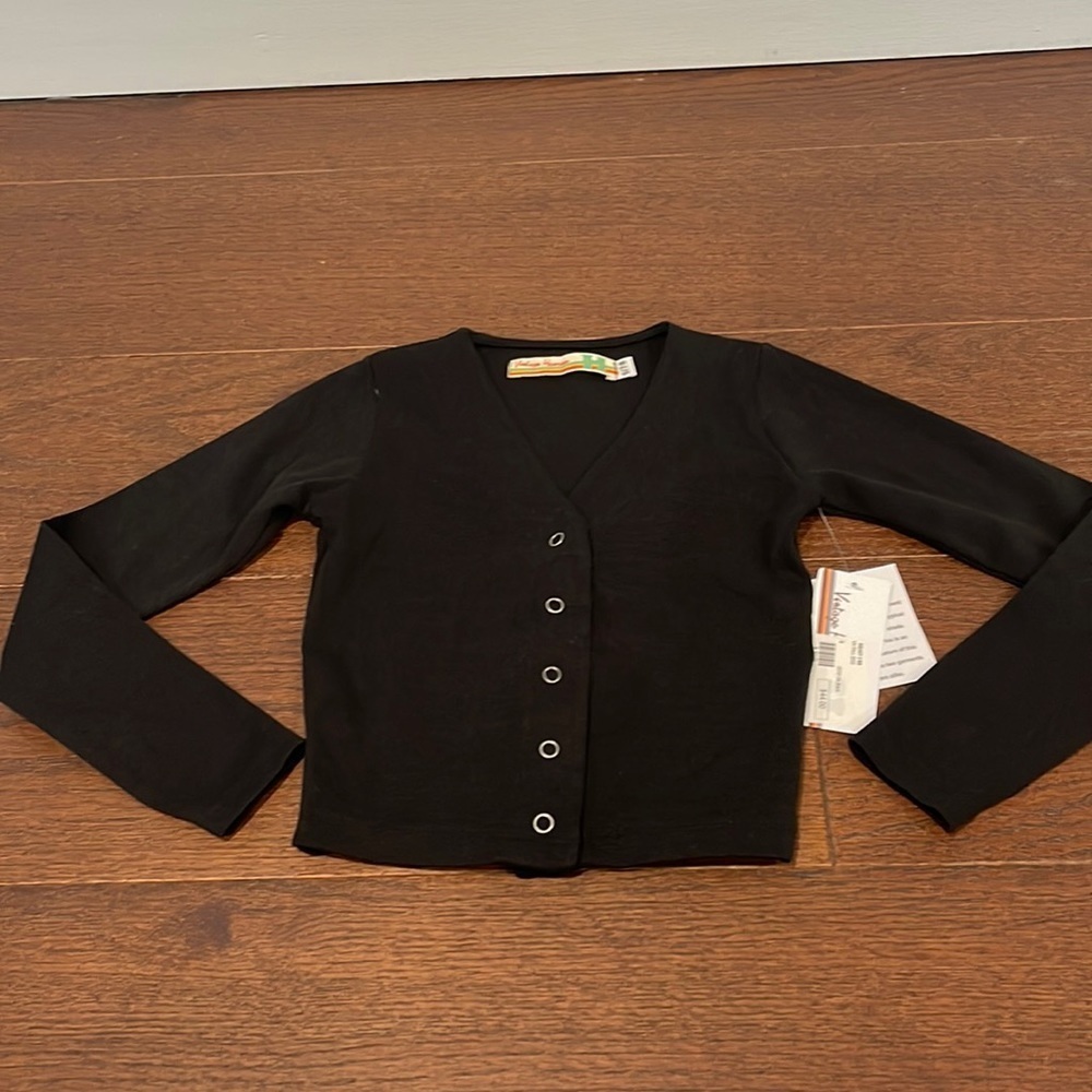 NWT Vintage Hanana Black Ribbed V-Neck Long Sleeve Top Size Small 7/8